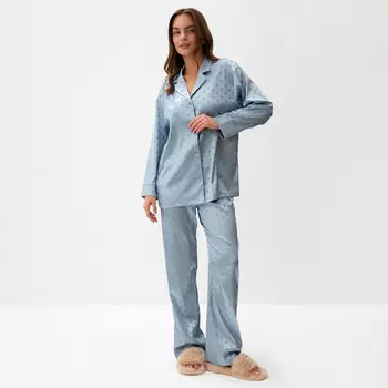 Пижама женская (рубашка, брюки) KAFTAN «Горох», голубая, размер 40-42