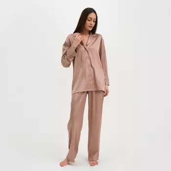 Пижама женская (рубашка, брюки) KAFTAN «Треугольники», бежевая, размер 52-54