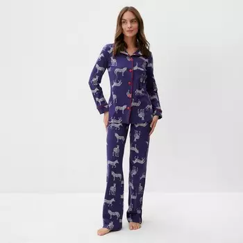 Пижама женская (рубашка, брюки) KAFTAN Zebra, размер 44-46, синяя