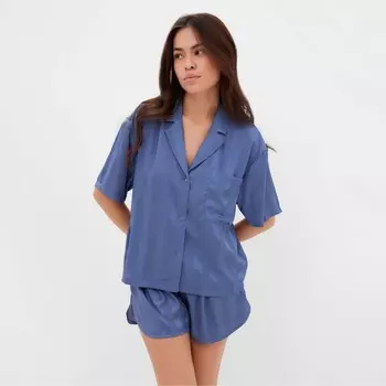 Пижама женская (рубашка, шорты) KAFTAN «Полоса», размер 40-42, синяя