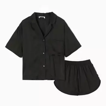 Пижама женская (рубашка, шорты) KAFTAN SILK «Полоска», размер 44-46, чёрная