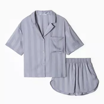Пижама женская (рубашка, шорты) KAFTAN SILK «Полоска», размер 40-42, голубая