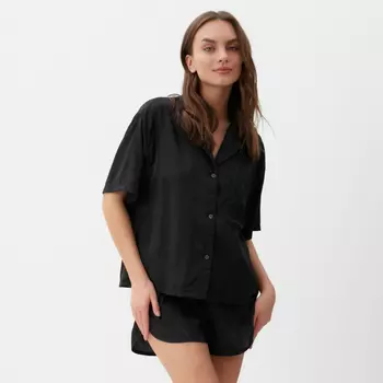Пижама женская (рубашка, шорты) KAFTAN SILK «Полоска», размер 40-42, чёрная
