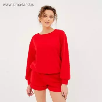 Пижама женская (свитшот, шорты) MINAKU: New happy, красная, размер 42