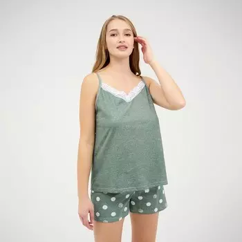 Пижама женская (топ, шорты), цвет олива/горох, размер 46