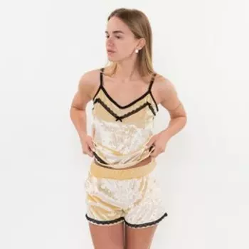 Пижама женская (топ, шорты), цвет песочный, размер 50
