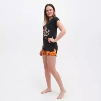 Пижамный комплект женский (футболка, шорты), цвет Хэллоуин/оранж, размер 54