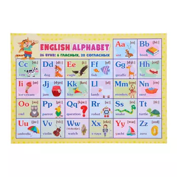 Плакат "Английский алфавит" жёлтый, А4