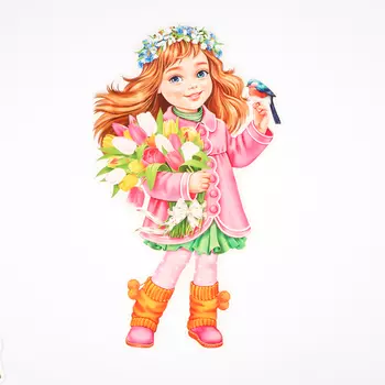 Плакат фигурный "Девочка с тюльпанами" 35х41 см