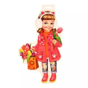 Плакат фигурный "Девочка" тюльпаны, ушки, 34,8х41 см