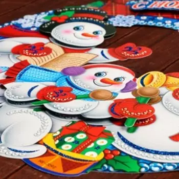 Плакат фигурный "С Новым Годом!" Снеговик в варежках, 49 х 50 см