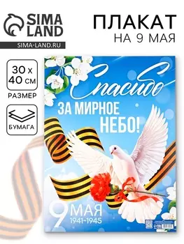 Плакат на 9 мая «Спасибо за мирное время», 3040 см