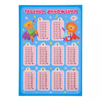 Плакат "Таблица умножения" зверята, А5