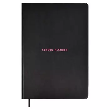 Планер школьный А5 80 листов "Плонже чёрный", твёрдая обложка из искусственной кожи, тиснение фольгой, ляссе, справочный материал, блок 70 г/м2