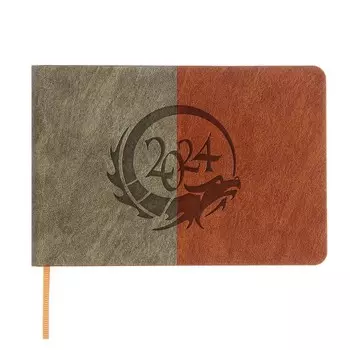 Планинг датированный 2024, 160х105мм, 64 листа Гонконг, твердый переплёт, искусственная кожа, блинтовое тиснение, белый офсет 80 г/м, серый + коричневый