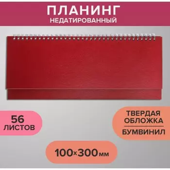 Планинг недатированный 100 х 300 мм, 56 листов, на гребне, обложка бумвинил, бордовый