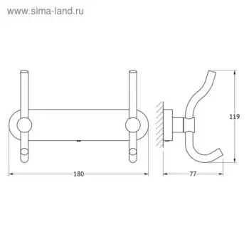 Планка с двумя крючками-вешалками 18 см, хром, ARTWELLE