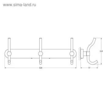 Планка с тремя крючками-вешалками 32 см, хром, ARTWELLE