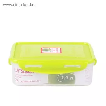 Пластиковый контейнер Oursson, салатовая крышка, 1,1 л, прямоугольный