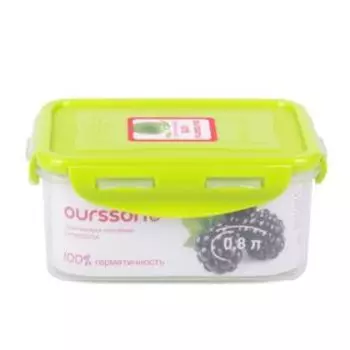 Пластиковый контейнер Oursson, салатовая крышка, 800 мл, прямоугольный