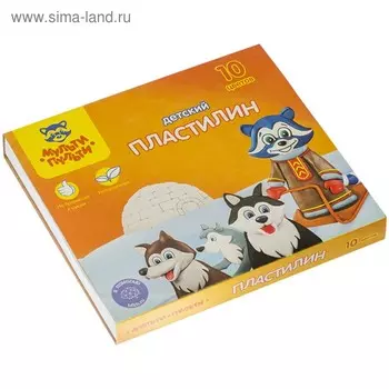 Пластилин 10 цветов 150 г, Мульти-пульти "Енот на Аляске", со стеком, картонная упаковка