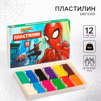 Пластилин 12 цветов, 180 г, Человек паук
