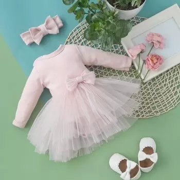 Платье-боди для девочки KinDerLitto «Трио», с повязкой на голову, рост 56-62 см, цвет пудра