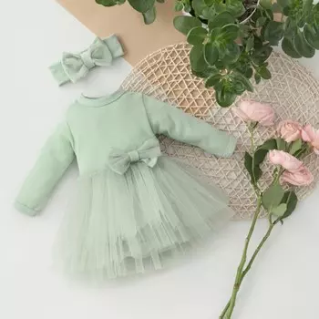 Платье-боди для девочки KinDerLitto «Трио», с повязкой на голову, рост 74-80 см, цвет полынь