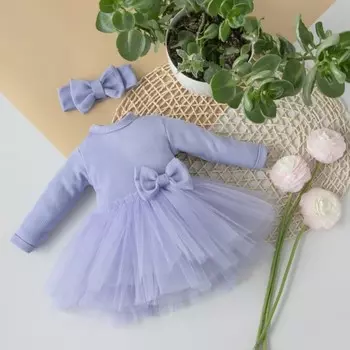 Платье-боди для девочки KinDerLitto «Трио», с повязкой на голову, рост 86-92 см, цвет сиреневый