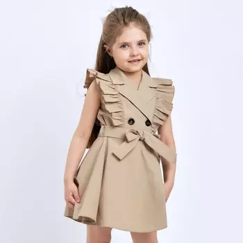 Платье детское двубортное KAFTAN, размер 34 (122-128 см), бежевое
