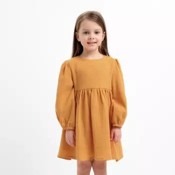 Платье детское с длинным рукавом KAFTAN «Муслин», размер 28 (86 -92 см), горчичное
