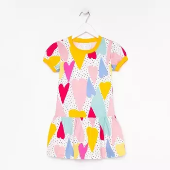 Платье для девочки, цвет белый/сердечки, рост 92 см