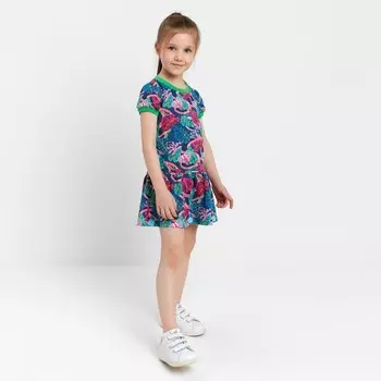 Платье для девочки, фуксия/синий, рост 110 см