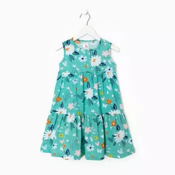 Сарафан для девочки, цвет зеленый/цветы, рост 128 см
