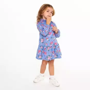 Платье для девочки, цвет голубой/розы, рост 122 см