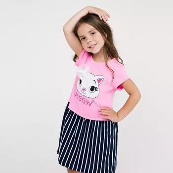 Платье для девочки, цвет розовый/синий, рост 98 см