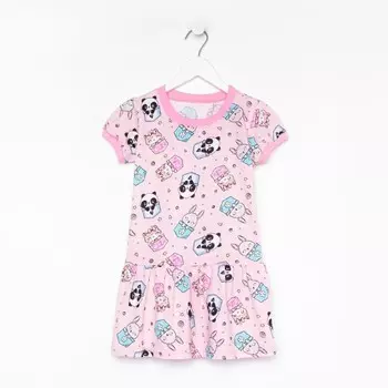 Платье для девочки, цвет розовый/зверята, рост 104 см