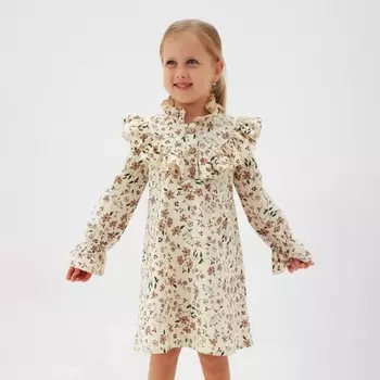 Платье для девочки MINAKU: Cotton collection, бежевое, рост 116 см