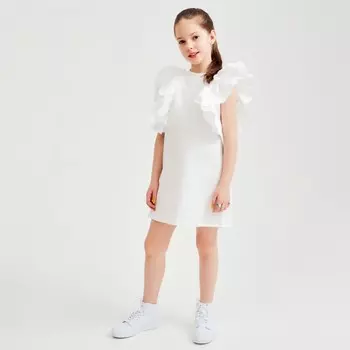 Платье для девочки MINAKU: Cotton Collection, белое, рост 140 см