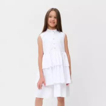 Платье для девочки MINAKU: Cotton collection, белое, рост 128 см