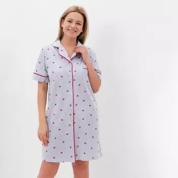 Платье домашнее женское, цвет голубой/красный, размер 52