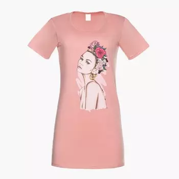 Платье домашнее женское, цвет пудровый, принт микс, размер 48