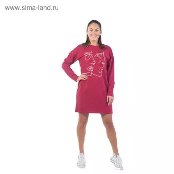 Платье-футболка «Лица», размер 46, цвет бордовый
