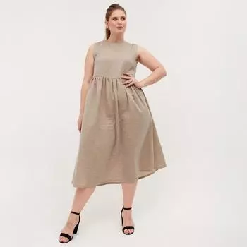 Платье миди женское MINAKU: Cotton collection, бежевое, размер 52