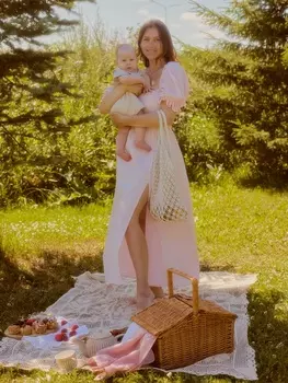 Платье миди женское MIST Flower, розовое, размер 46