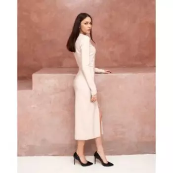 Платье с разрезом миди женское MIST, размер 44, бежевое