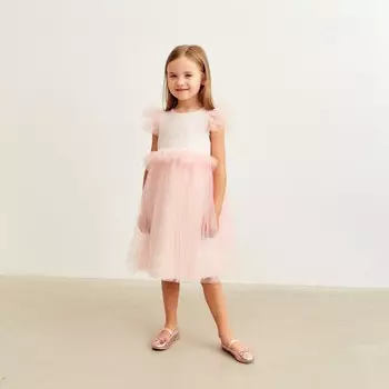 Платье нарядное детское, розовое, рост 134 см