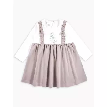 Платье с длииным рукавом с рюшами, Le Fleur, рост 110 см, цвет коричневый