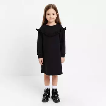 Платье с рюшей KAFTAN Basic line, размер 34 (122-128 см), чёрный