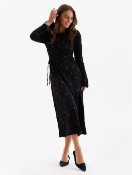 Платье с завязками на талии миди женское MINAKU Flower, размер 42, чёрное, красное